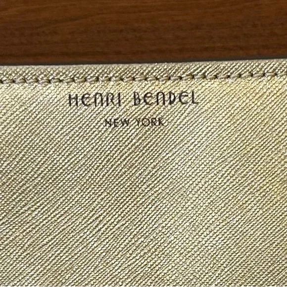 Henri Bendel New York West 57th Metallic Gold Saffiano Leather Cosmetic Clutch - Picture 2 of 13